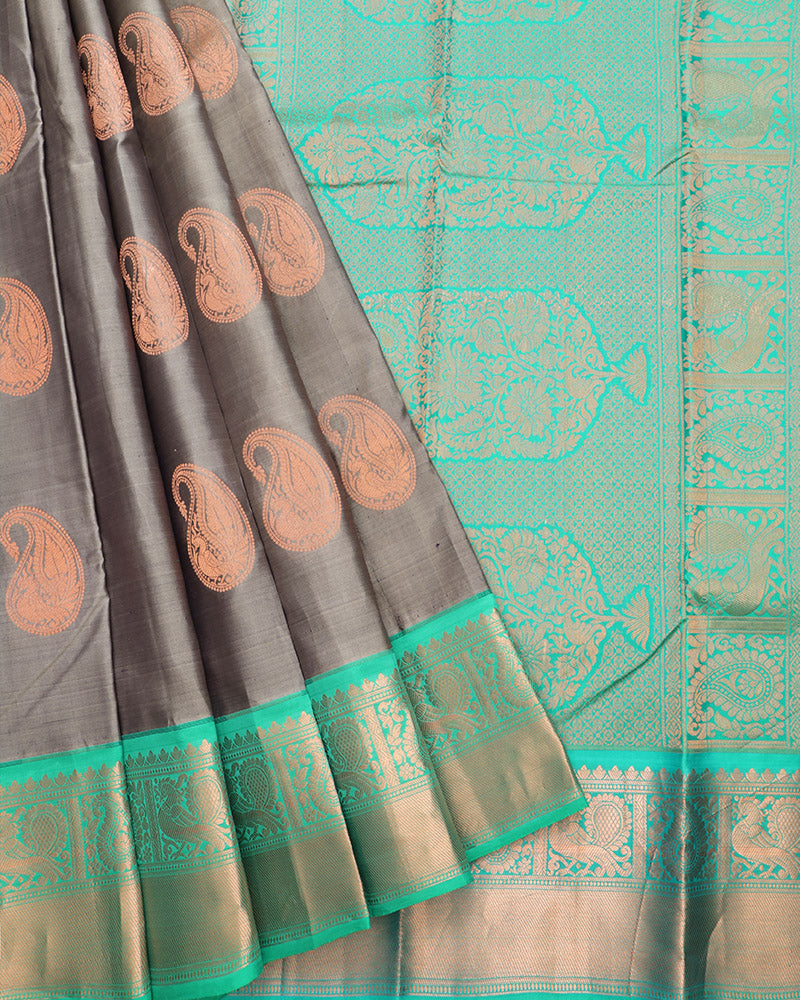 Iron Grey Kanjivaram Silk Saree - PattuCheeralu