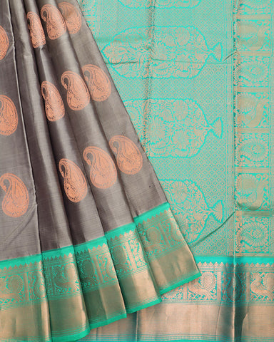 Iron Grey Kanjivaram Silk Saree - PattuCheeralu