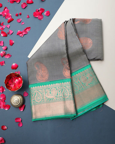 Iron Grey Kanjivaram Silk Saree - PattuCheeralu