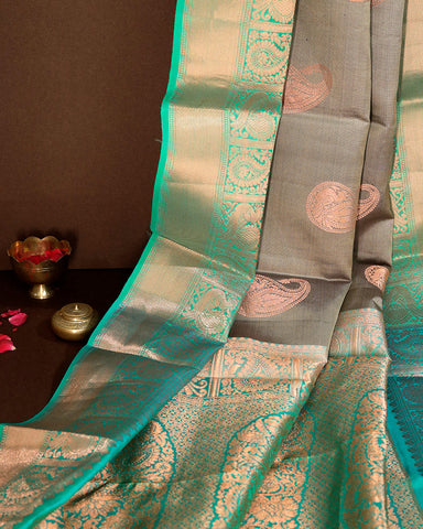 Iron Grey Kanjivaram Silk Saree - PattuCheeralu