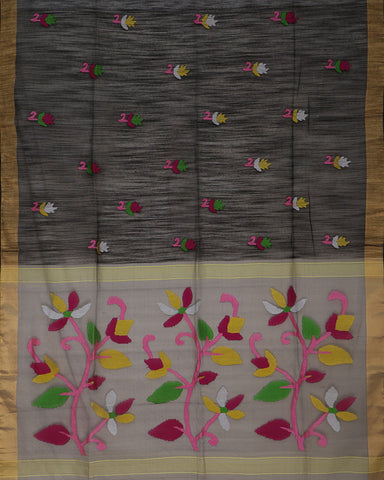 Black Dhakai Jamdani Silk Saree - PattuCheeralu
