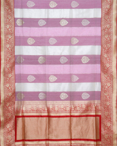 Off White And Purple Katan Banarasi Silk Saree - PattuCheeralu