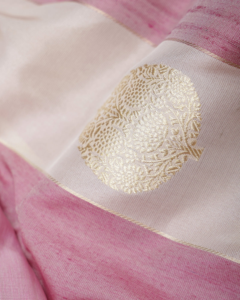 Off White And Purple Katan Banarasi Silk Saree - PattuCheeralu