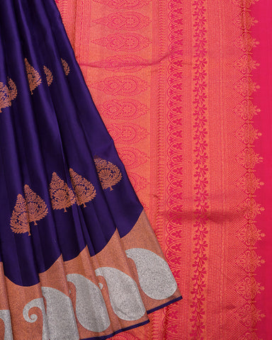 Purple Blue Kanjivaram Silk Saree - PattuCheeralu