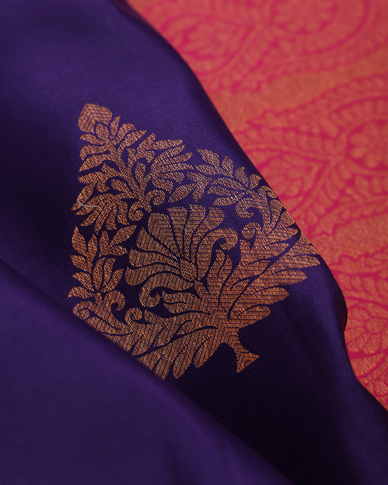 Purple Blue Kanjivaram Silk Saree - PattuCheeralu