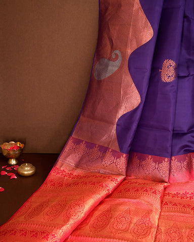 Purple Blue Kanjivaram Silk Saree - PattuCheeralu
