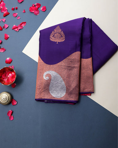 Purple Blue Kanjivaram Silk Saree - PattuCheeralu