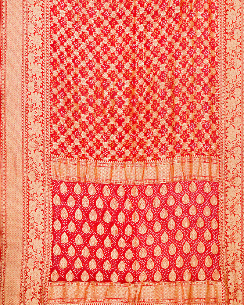 Red bandhani georgette saree - PattuCheeralu