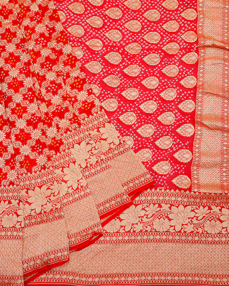 Red bandhani georgette saree - PattuCheeralu
