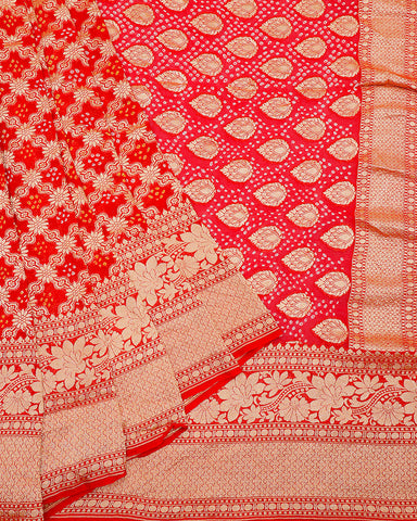 Red bandhani georgette saree - PattuCheeralu