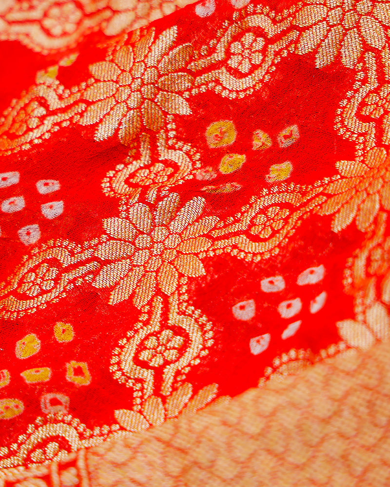 Red bandhani georgette saree - PattuCheeralu