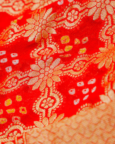 Red bandhani georgette saree - PattuCheeralu