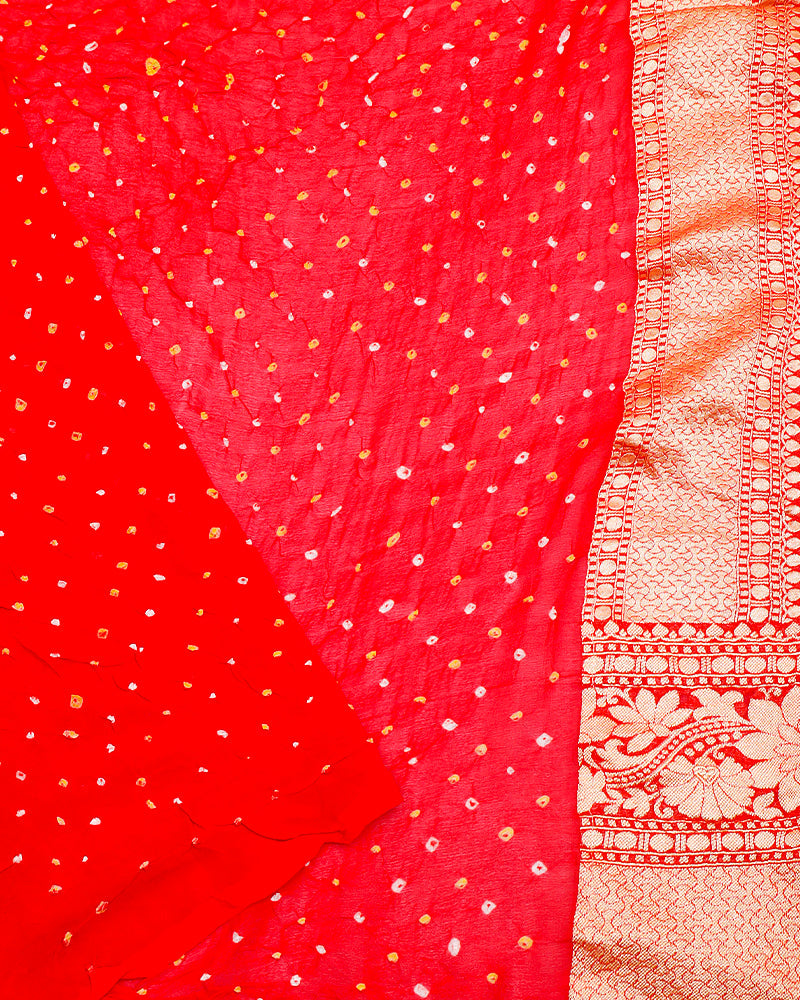 Red bandhani georgette saree - PattuCheeralu