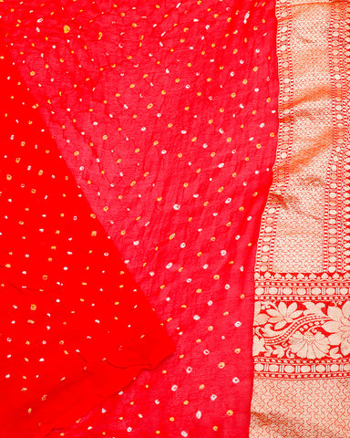 Red bandhani georgette saree - PattuCheeralu