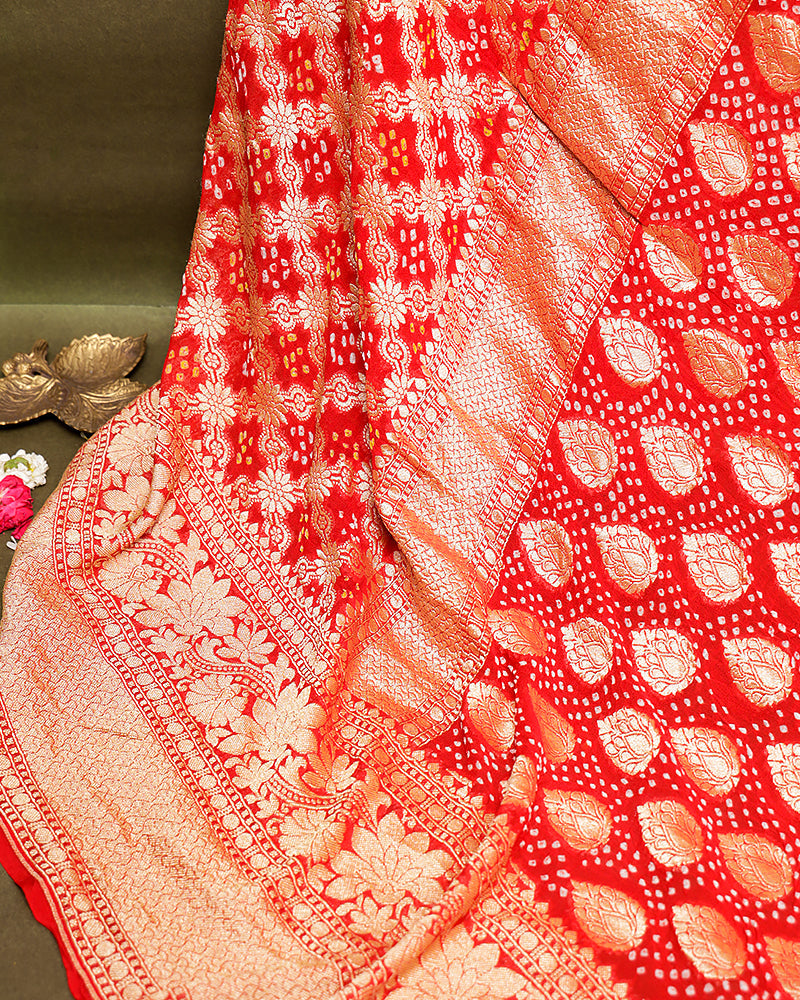 Red bandhani georgette saree - PattuCheeralu