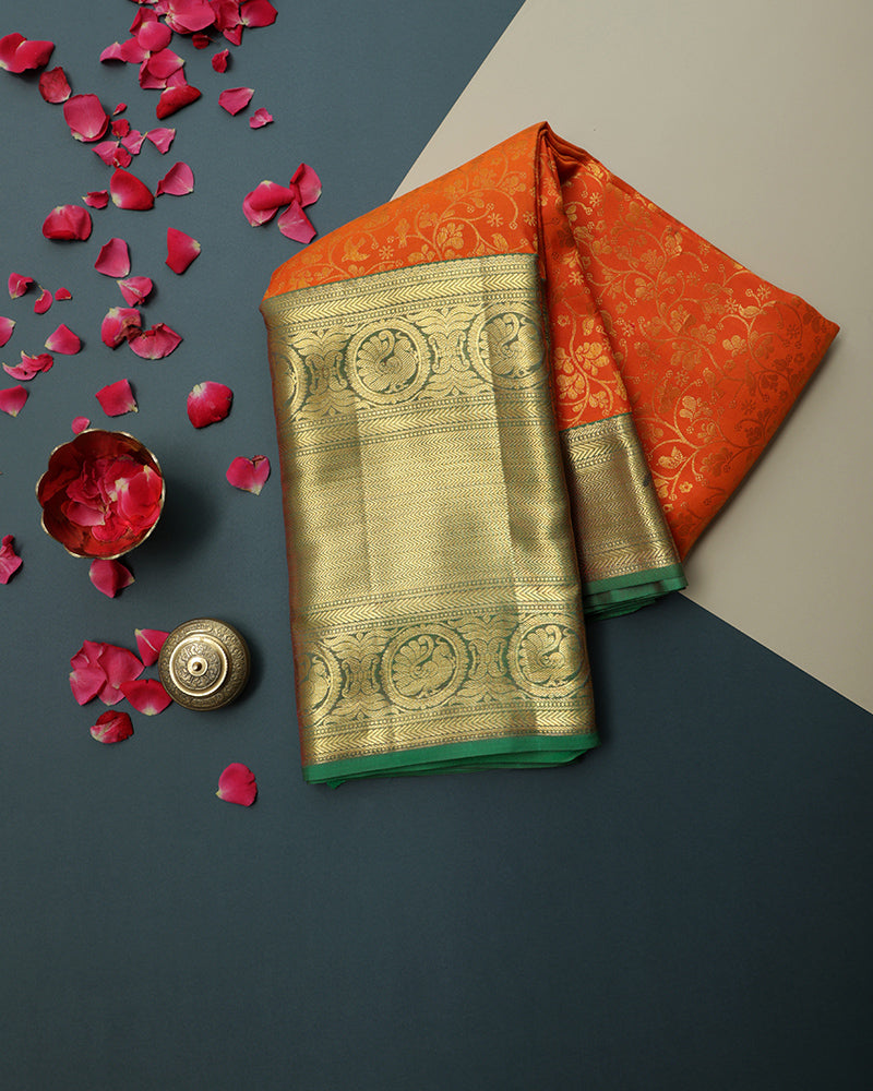 Orange Kanjivaram Silk Saree - PattuCheeralu