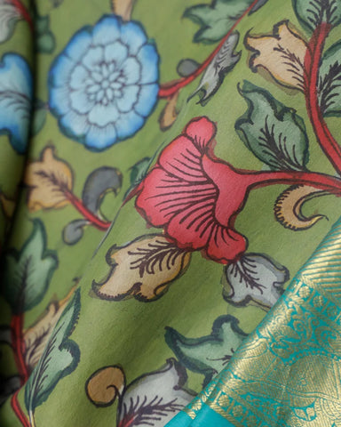 Green Kalamkari Silk Saree - PattuCheeralu