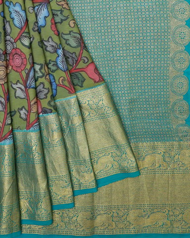 Green Kalamkari Silk Saree - PattuCheeralu