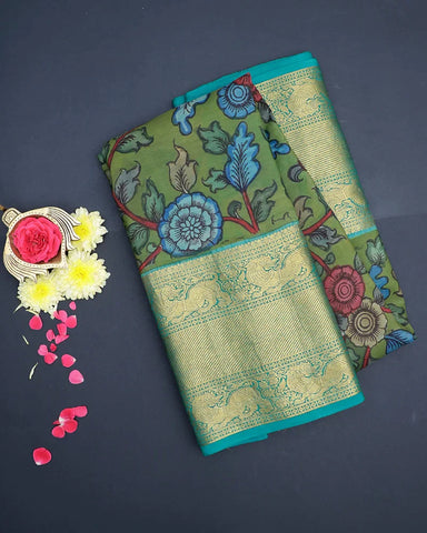 Green Kalamkari Silk Saree - PattuCheeralu