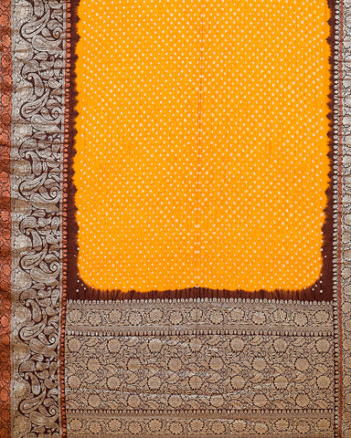 Yellow bandhani silk saree - PattuCheeralu