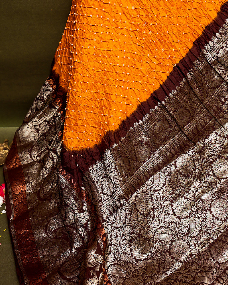 Yellow bandhani silk saree - PattuCheeralu