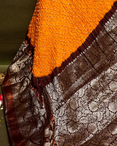 Yellow bandhani silk saree - PattuCheeralu
