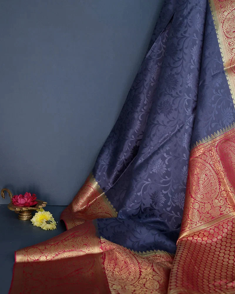 Dark Blue Mysore Silk Saree - PattuCheeralu