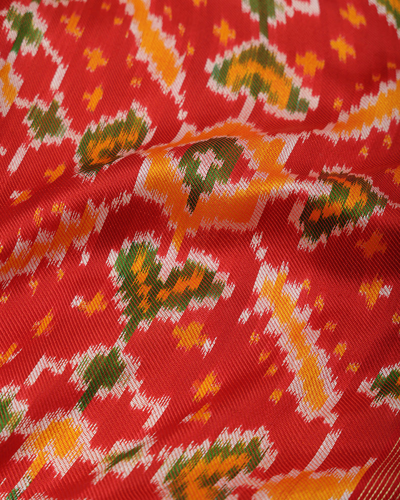 Double Ikkat Red Saree - PattuCheeralu