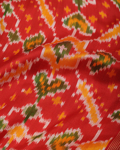 Double Ikkat Red Saree - PattuCheeralu