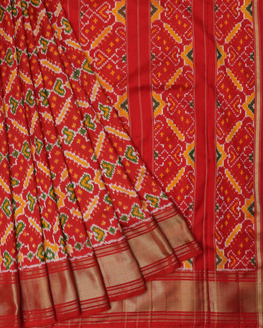 Double Ikkat Red Saree - PattuCheeralu
