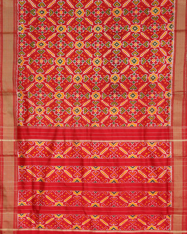 Double Ikkat Red Saree - PattuCheeralu