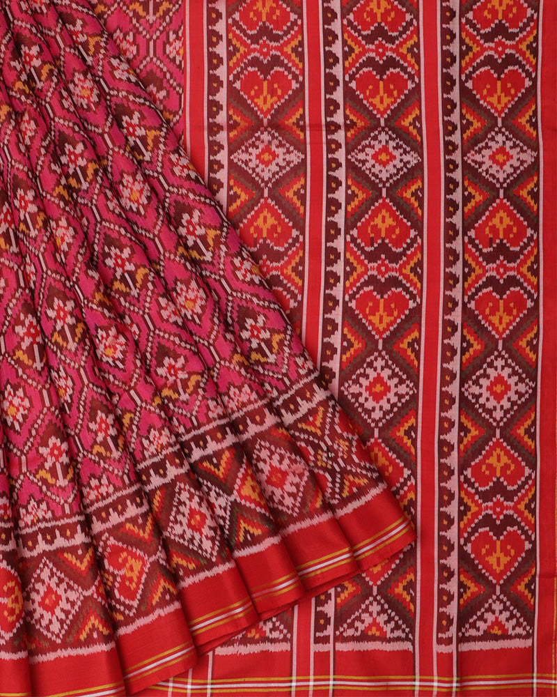 Double Ikkat Red Saree - PattuCheeralu