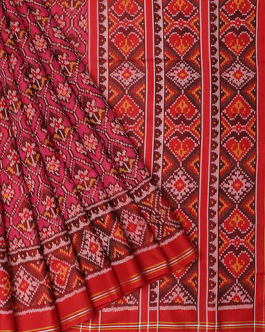 Double Ikkat Red Saree - PattuCheeralu