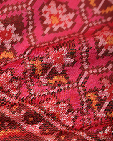 Double Ikkat Red Saree - PattuCheeralu