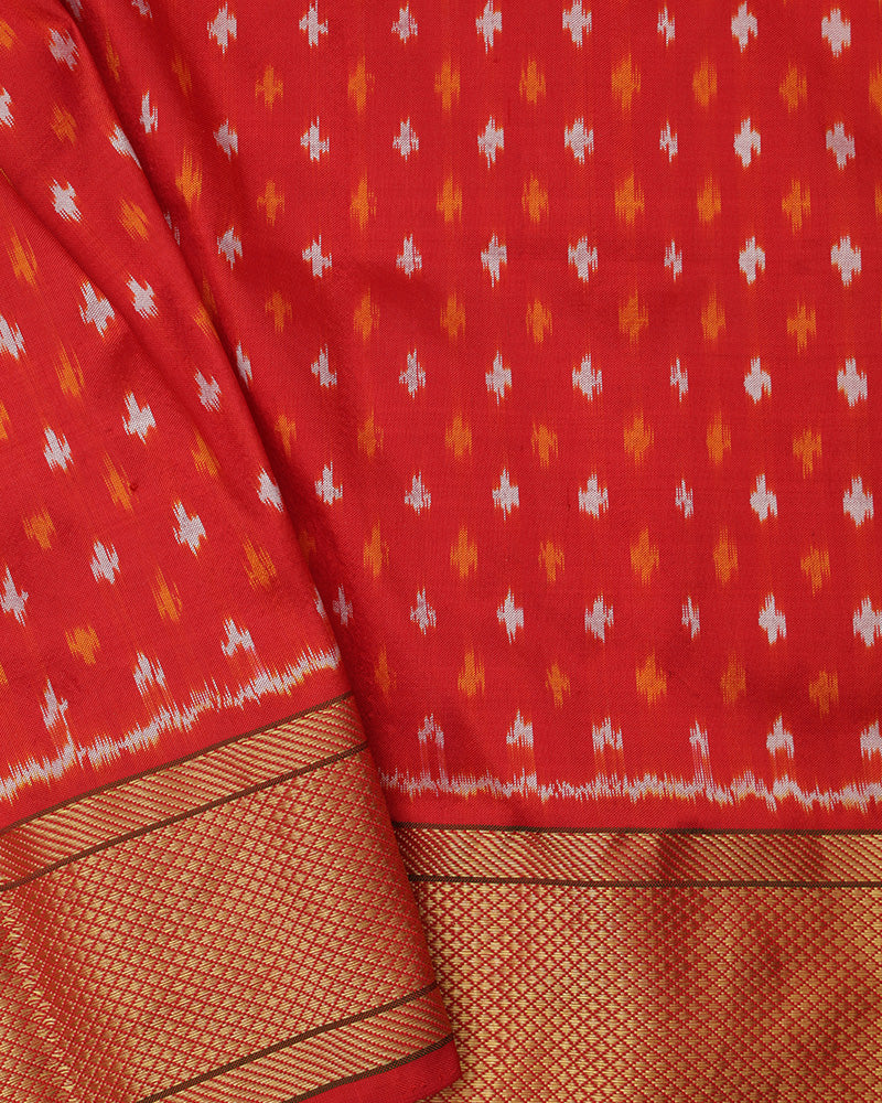 Double Ikkat Grey Silk Saree - PattuCheeralu