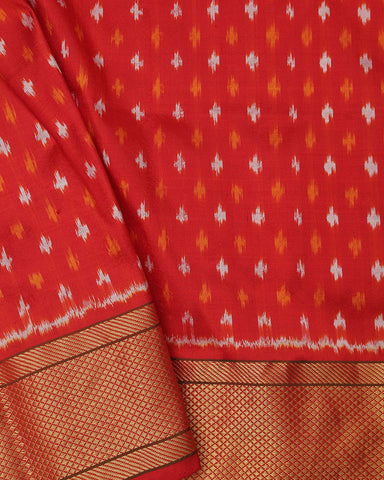 Double Ikkat Grey Silk Saree - PattuCheeralu