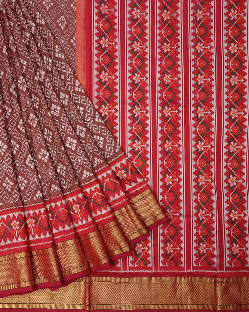 Chocolate Brown Patola Silk Saree - PattuCheeralu