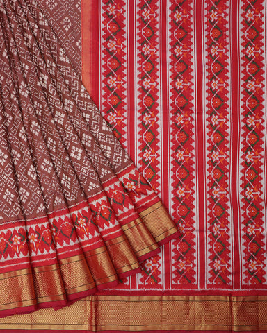 Chocolate Brown Patola Silk Saree - PattuCheeralu