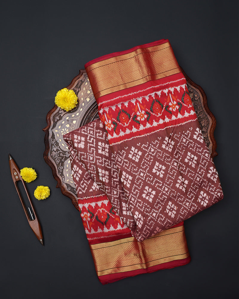 Chocolate Brown Patola Silk Saree - PattuCheeralu