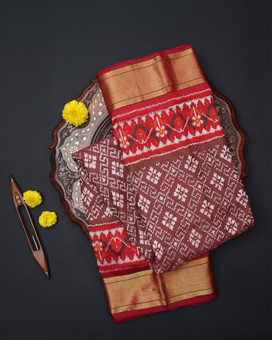 Chocolate Brown Patola Silk Saree - PattuCheeralu