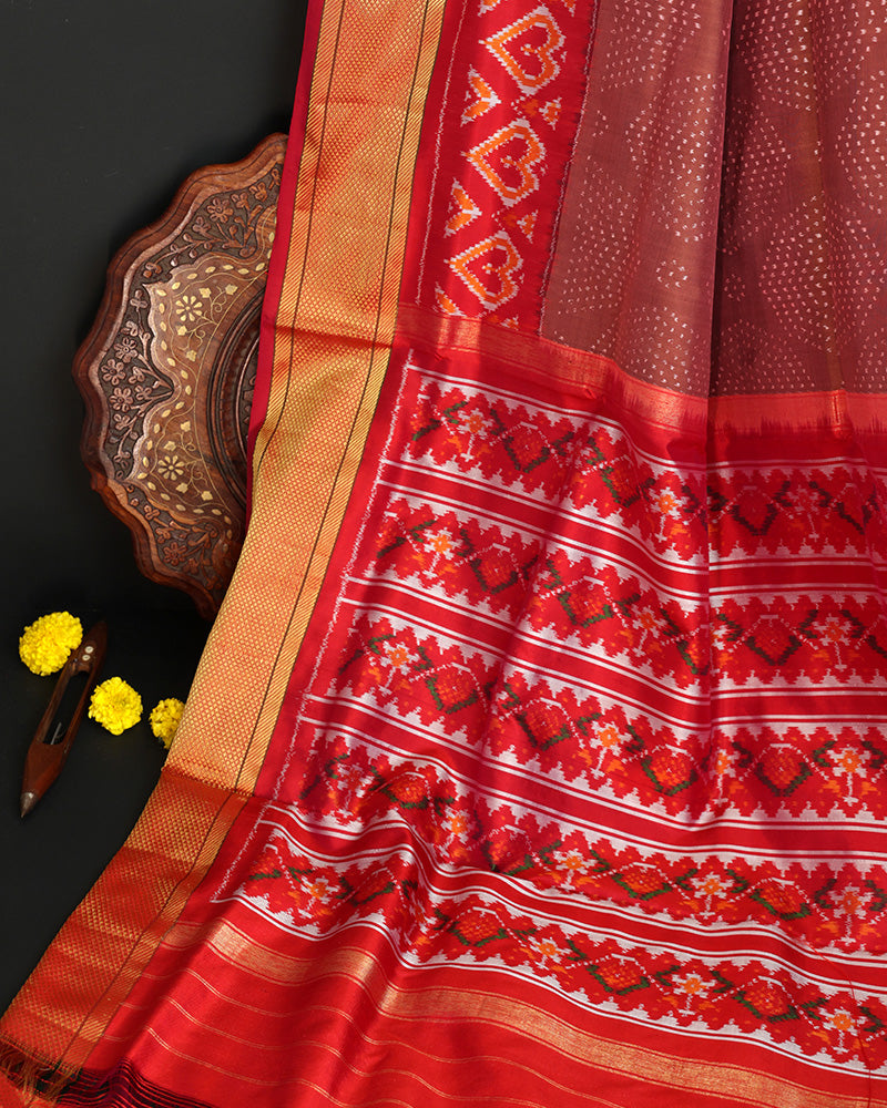 Brown Patola Silk Saree - PattuCheeralu