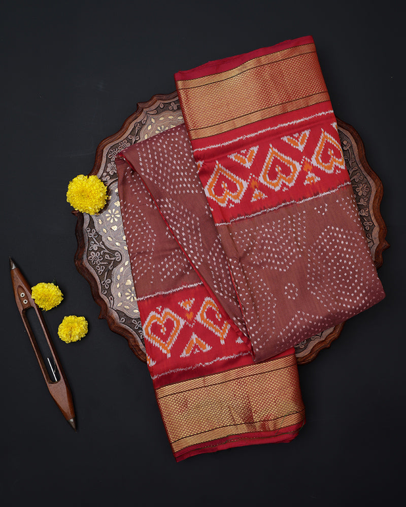 Brown Patola Silk Saree - PattuCheeralu