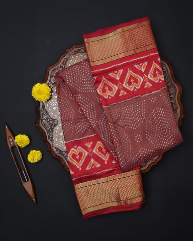 Brown Patola Silk Saree - PattuCheeralu