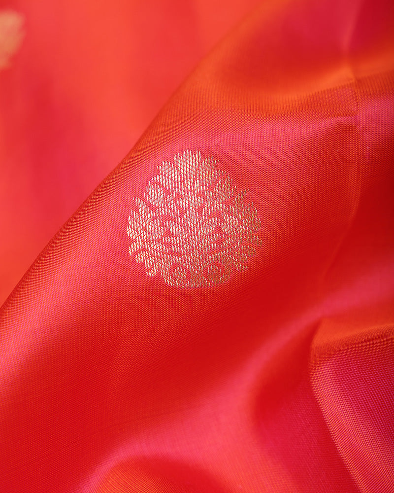 Coral pink Kanjivaram silk saree - PattuCheeralu