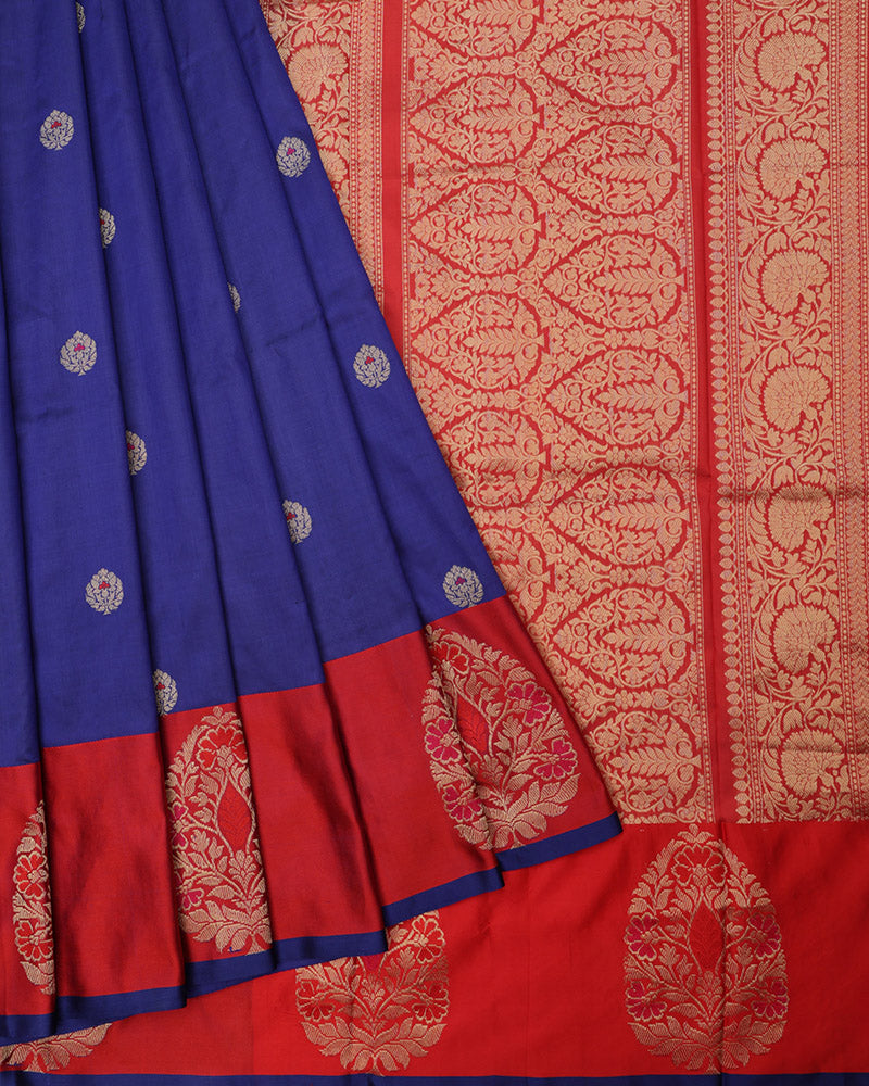 Ink Blue Banarasi Katan Silk Saree - PattuCheeralu
