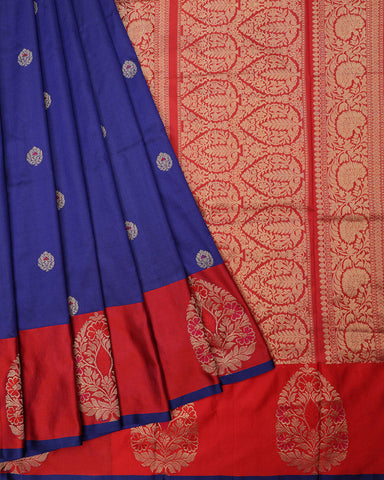 Ink Blue Banarasi Katan Silk Saree - PattuCheeralu