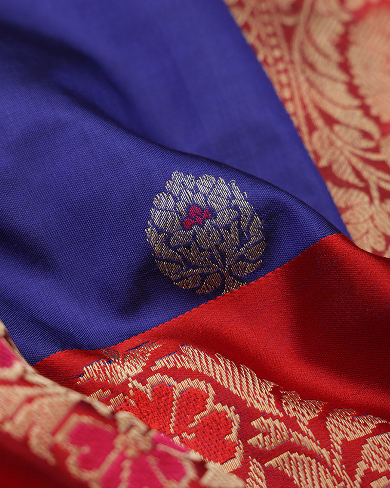 Ink Blue Banarasi Katan Silk Saree - PattuCheeralu