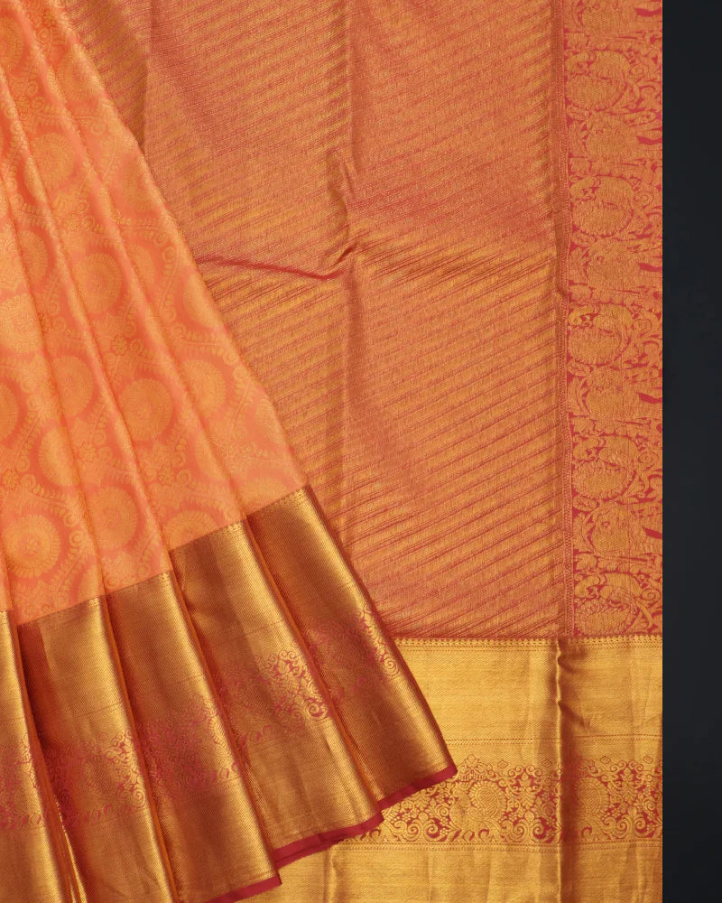 Peach Kanjivaram Silk Saree - PattuCheeralu