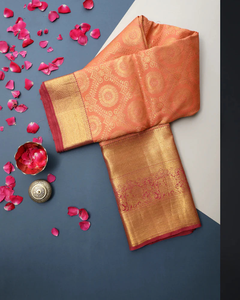 Peach Kanjivaram Silk Saree - PattuCheeralu