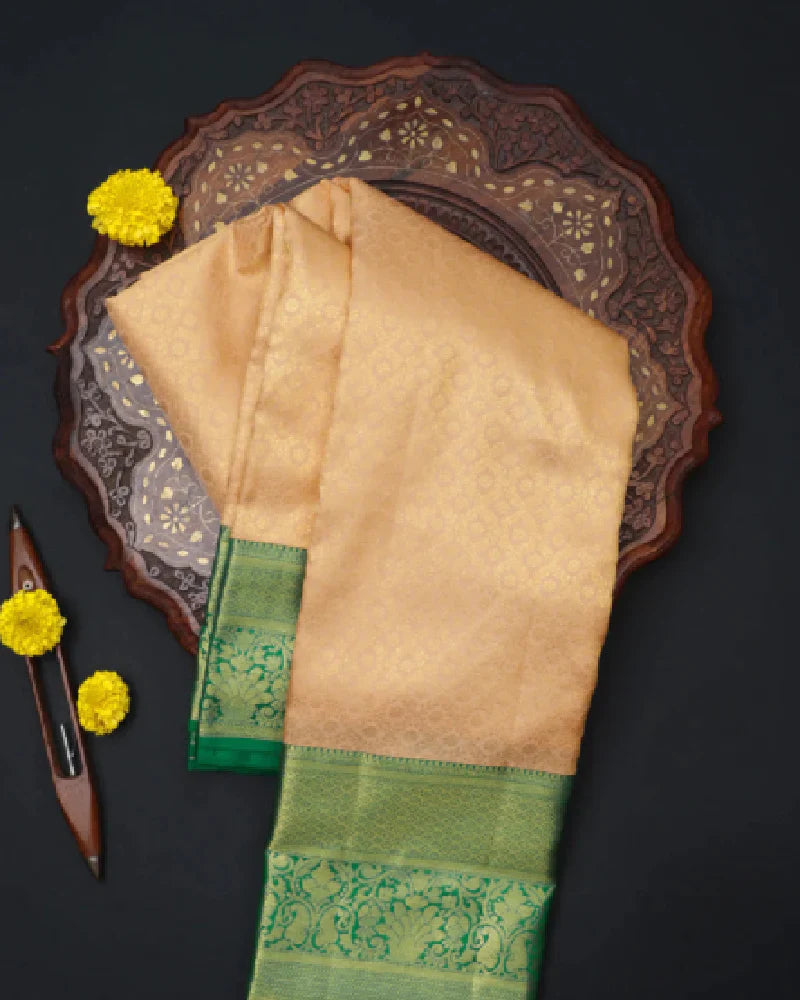 Peach Orange Kanchipuram Silk Saree - PattuCheeralu